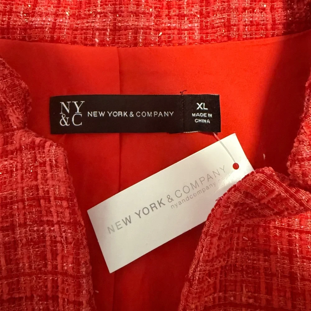 New York&Company Women's Tweed Red Blazer Holiday ‎ Size XL